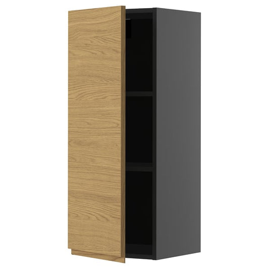 METOD - METOD Wall cabinet with shelves, black-grey/Voxtorp oak effect, 40x100 cm