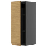 METOD wall cabinet with shelves, black-grey/Voxtorp oak effect, 30x80 cm