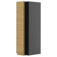 METOD wall cabinet with shelves, black-grey/Voxtorp oak effect, 20x80 cm