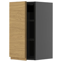 METOD wall cabinet with shelves, black-grey/Voxtorp oak effect, 30x60 cm
