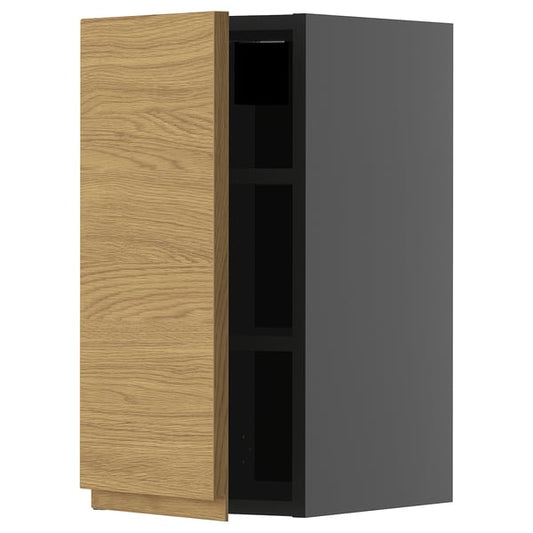 METOD - METOD Wall cabinet with shelves, black-grey/Voxtorp oak effect, 30x60 cm