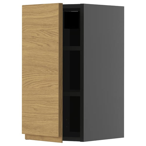 METOD - METOD Wall cabinet with shelves, black-grey/Voxtorp oak effect, 30x60 cm