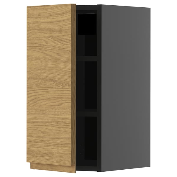 METOD wall cabinet with shelves, black-grey/Voxtorp oak effect, 30x60 cm