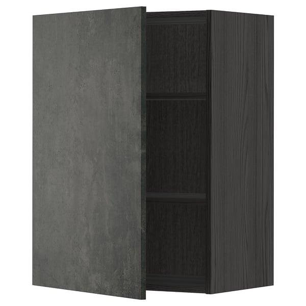 METOD wall cabinet with shelves, black/Kalhyttan dark grey concrete effect
