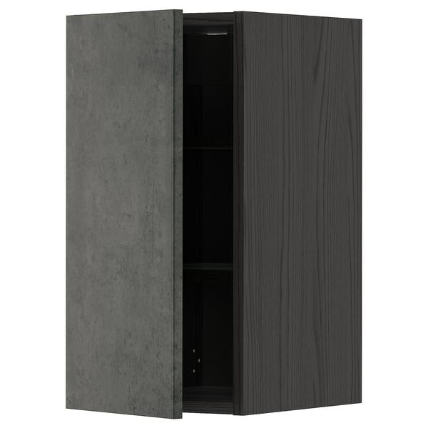 METOD wall cabinet with shelves, black/Kalhyttan dark grey concrete effect