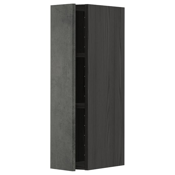 METOD wall cabinet with shelves, black/Kalhyttan dark grey concrete effect