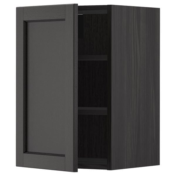 METOD - METOD Wall cabinet with shelves, black/Lerhyttan black stained, 40x60 cm