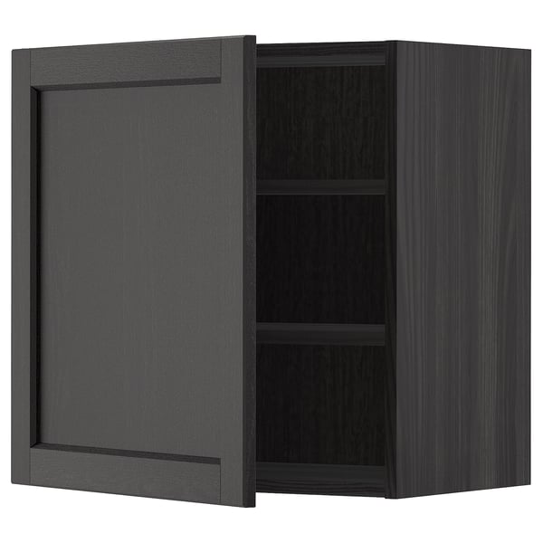 METOD - METOD Wall cabinet with shelves, black/Lerhyttan black stained, 60x60 cm