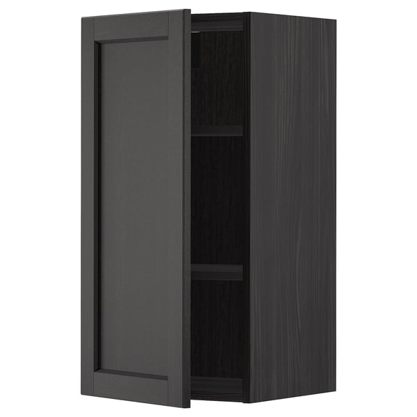 METOD - METOD Wall cabinet with shelves, black/Lerhyttan black stained, 40x80 cm