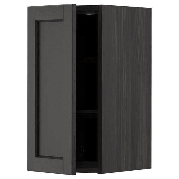 METOD wall cabinet with shelves, black/Lerhyttan black stained