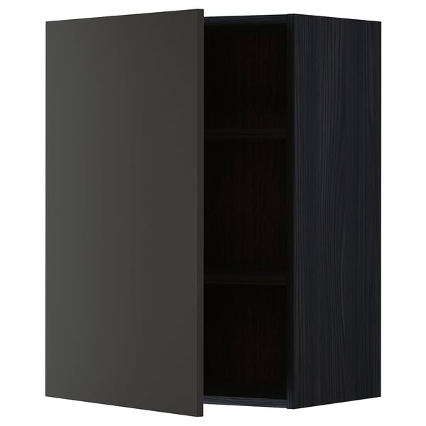 METOD - METOD Wall cabinet with shelves, black/Nickebo matt anthracite, 60x80 cm