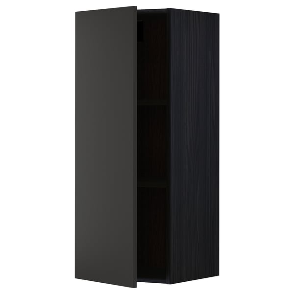 METOD - METOD Wall cabinet with shelves, black/Nickebo matt anthracite, 40x100 cm