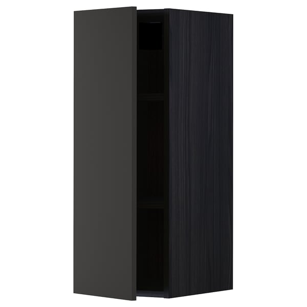 METOD wall cabinet with shelves, black/Nickebo matt anthracite