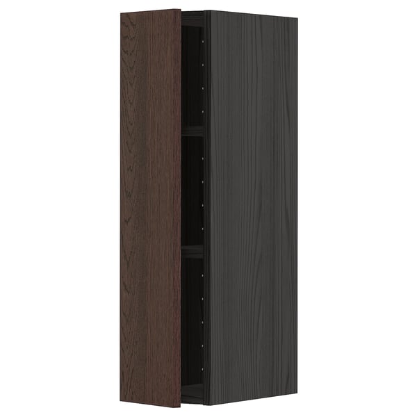 METOD wall cabinet with shelves, black/Sinarp brown