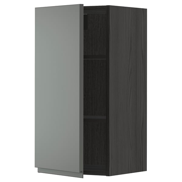METOD wall cabinet with shelves, black/Voxtorp dark grey