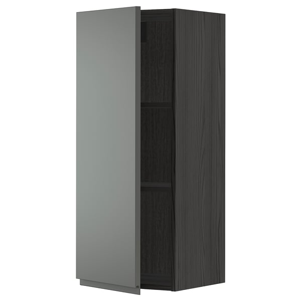 METOD - METOD Wall cabinet with shelves, black/Voxtorp dark grey, 40x100 cm