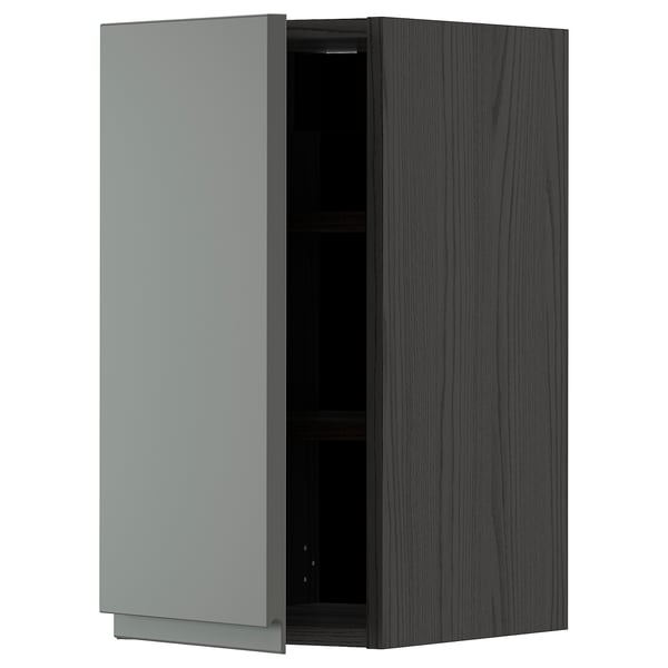 METOD wall cabinet with shelves, black/Voxtorp dark grey