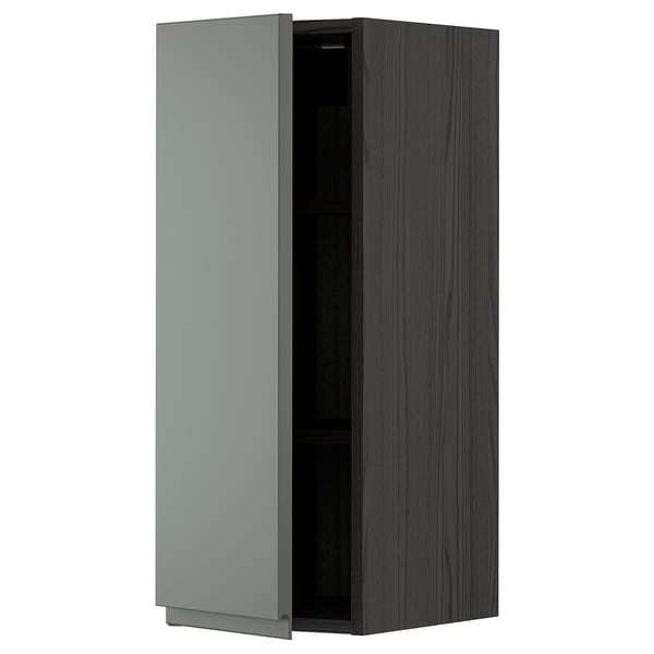 METOD wall cabinet with shelves, black/Voxtorp dark grey