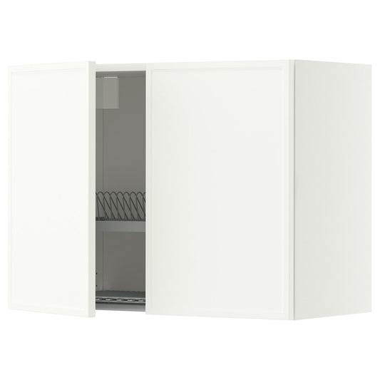 METOD wall cabinet w dish drainer/2 doors, white/Aspudden matt white, 80x60 cm