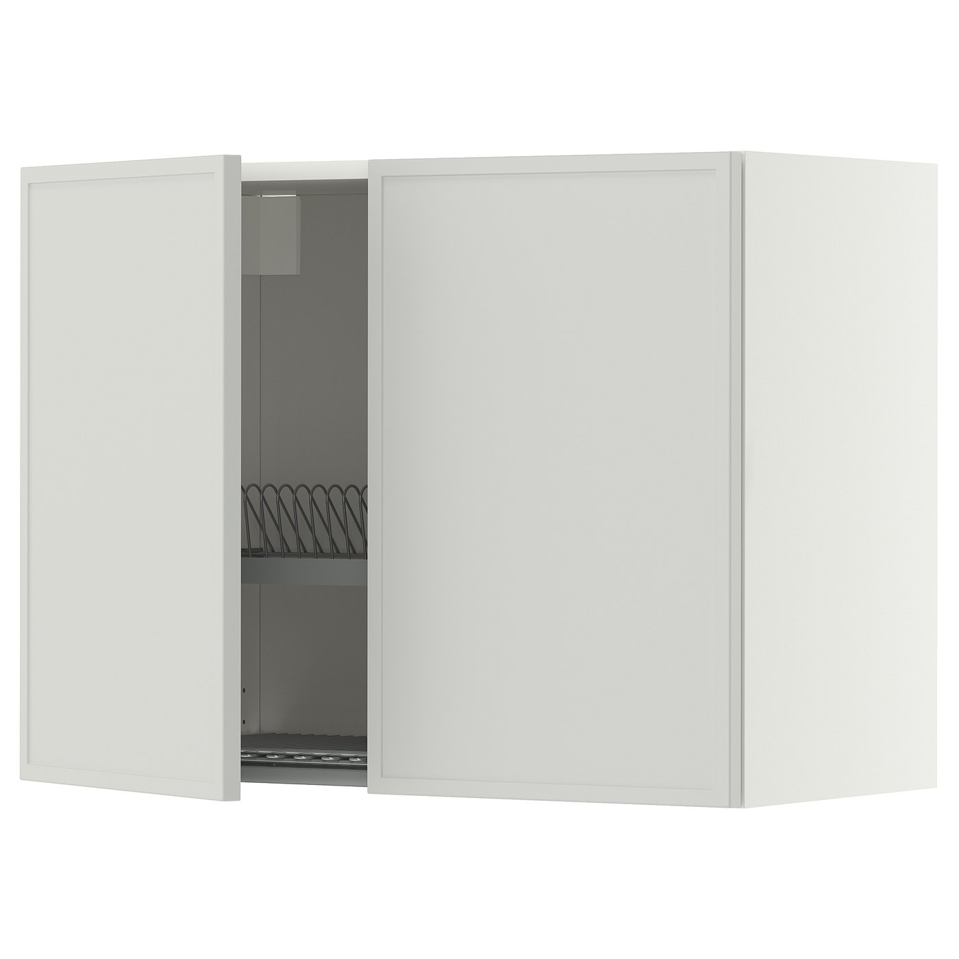 METOD wall cabinet w dish drainer/2 doors, white/Aspudden light grey, 80x60 cm