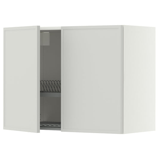 METOD wall cabinet w dish drainer/2 doors, white/Aspudden light grey, 80x60 cm