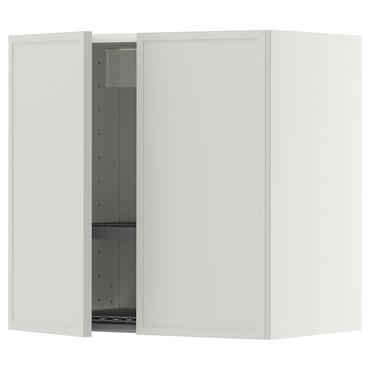 METOD wall cabinet w dish drainer/2 doors, white/Aspudden light grey, 60x60 cm