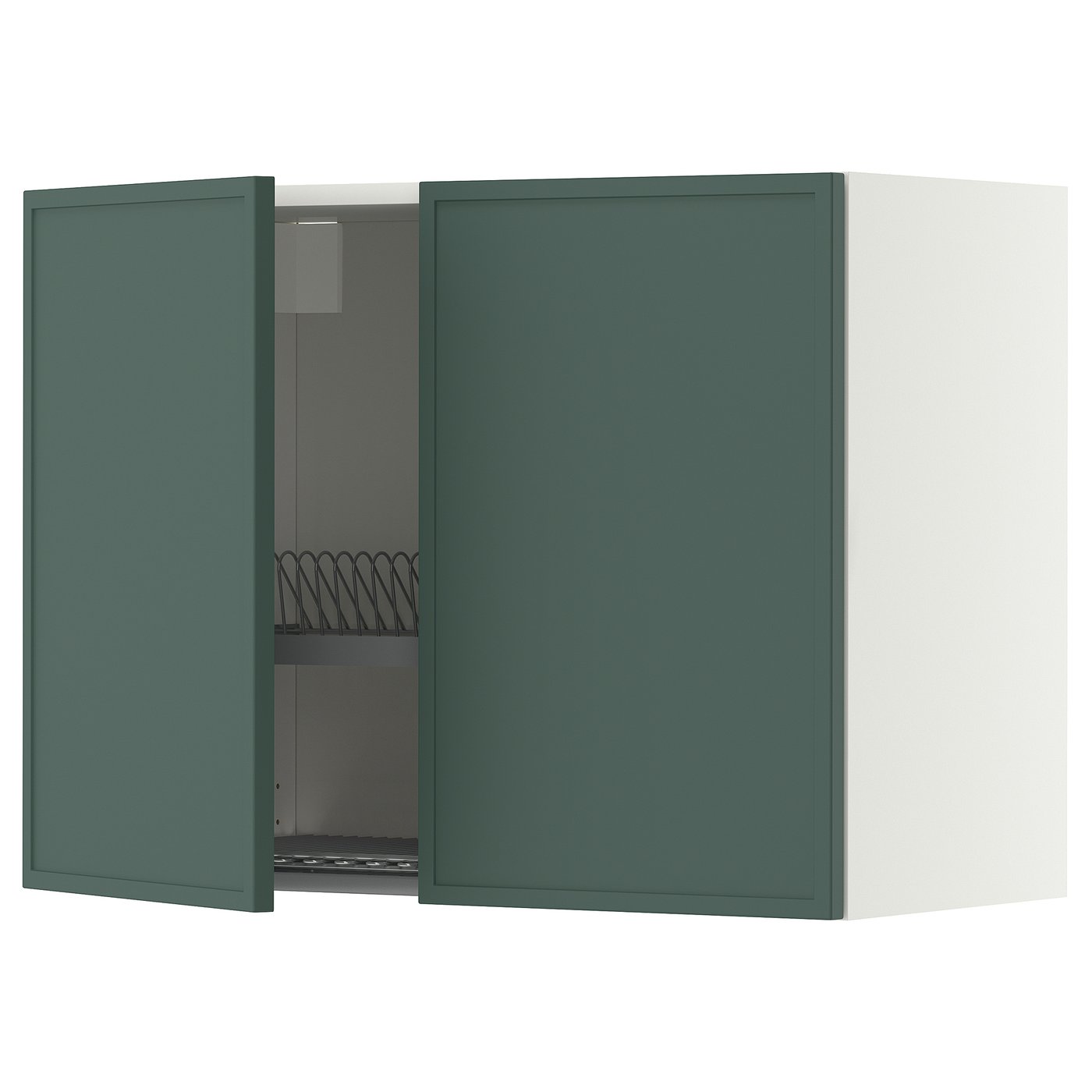 METOD wall cabinet w dish drainer/2 doors, white/Aspudden dark grey-green, 80x60 cm