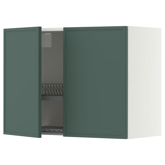 METOD wall cabinet w dish drainer/2 doors, white/Aspudden dark grey-green, 80x60 cm