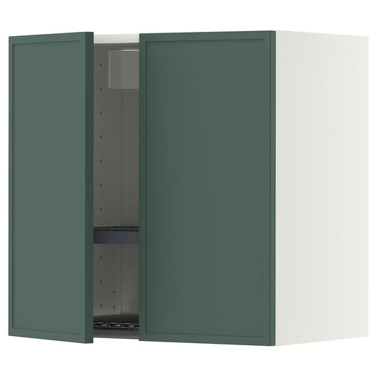 METOD wall cabinet w dish drainer/2 doors, white/Aspudden dark grey-green, 60x60 cm