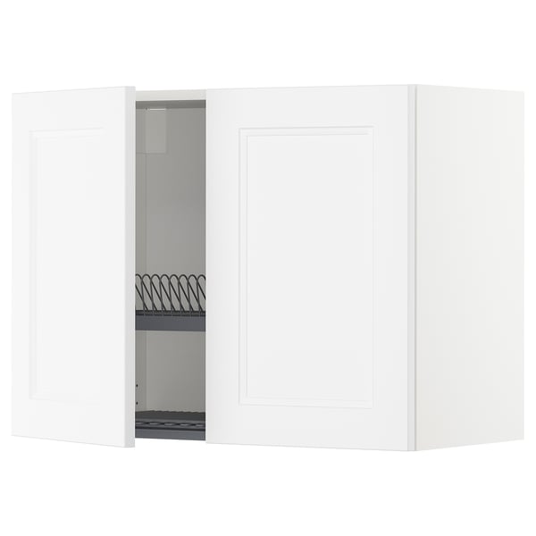 METOD wall cabinet w dish drainer/2 doors, white/Axstad matt white, 80x60 cm