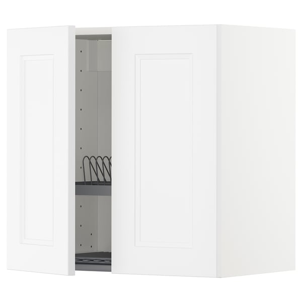 METOD wall cabinet w dish drainer/2 doors, white/Axstad matt white, 60x60 cm