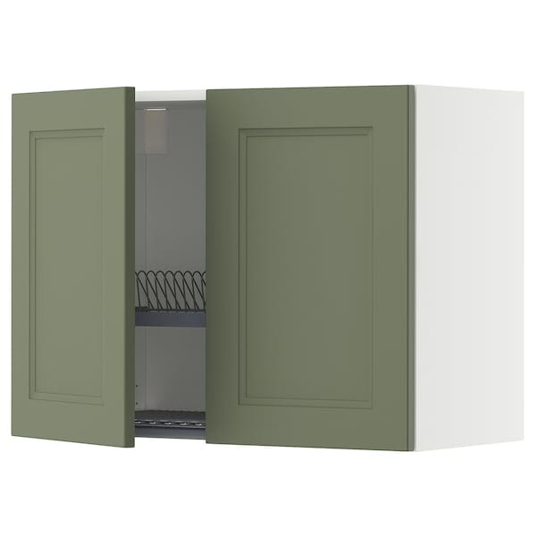 Ikea METOD - Wall unit with dish drainer/2 doors, white/Axstad gray-green,80x60 cm