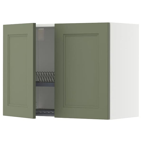 METOD wall cabinet w dish drainer/2 doors, white/Axstad grey-green, 80x60 cm