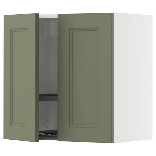 METOD wall cabinet w dish drainer/2 doors, white/Axstad grey-green, 60x60 cm