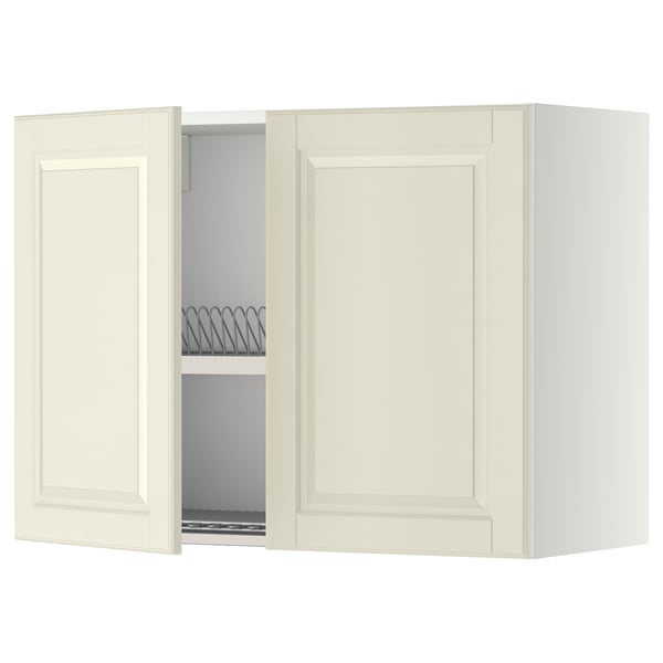 METOD wall cabinet w dish drainer/2 doors, white/Bodbyn off-white, 80x60 cm