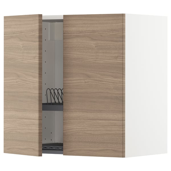 METOD wall cabinet w dish drainer/2 doors, white/Brokhult light grey