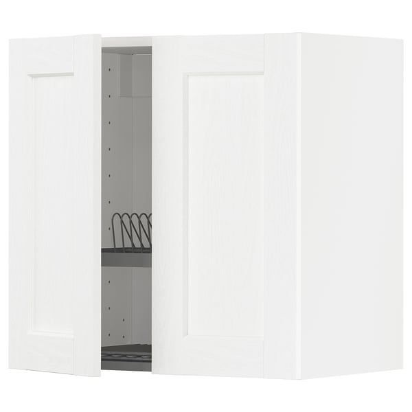 METOD wall cabinet w dish drainer/2 doors, white Enköping/white wood effect, 60x60 cm