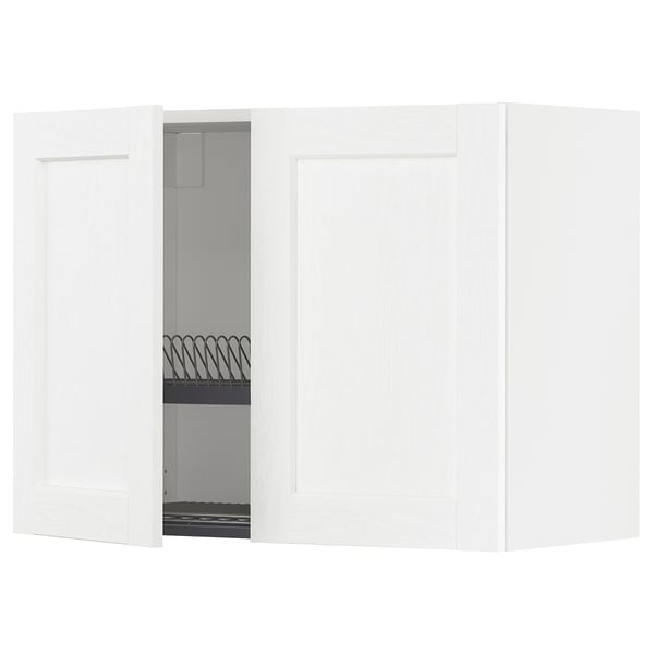 METOD wall cabinet w dish drainer/2 doors, white Enköping/white wood effect, 80x60 cm