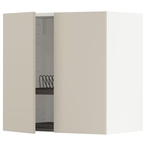 METOD wall cabinet w dish drainer/2 doors, white/Havstorp beige, 60x60 cm