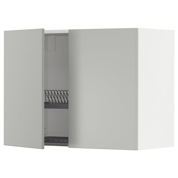 METOD wall cabinet w dish drainer/2 doors, white/Havstorp light grey, 80x60 cm