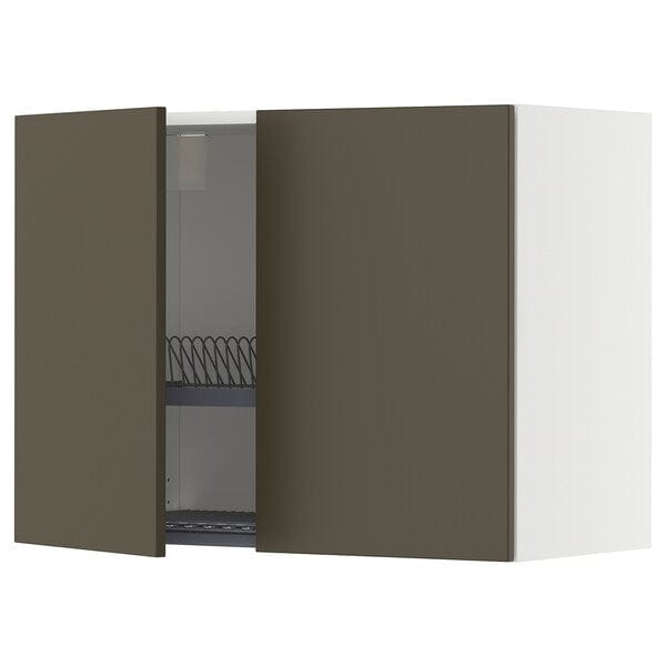 Ikea METOD - Wall unit with dish rack/2 doors, white/Havstorp brown-beige,80x60 cm