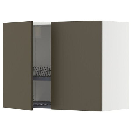 METOD wall cabinet w dish drainer/2 doors, white/Havstorp brown-beige, 80x60 cm