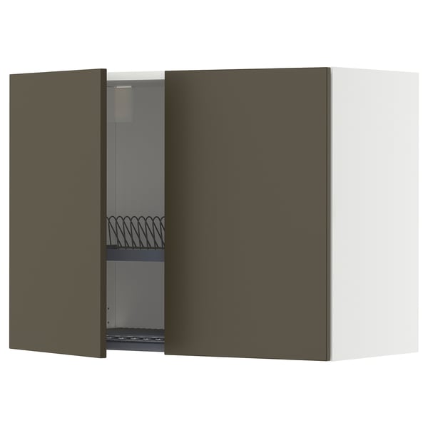 METOD wall cabinet w dish drainer/2 doors, white/Havstorp brown-beige, 80x60 cm