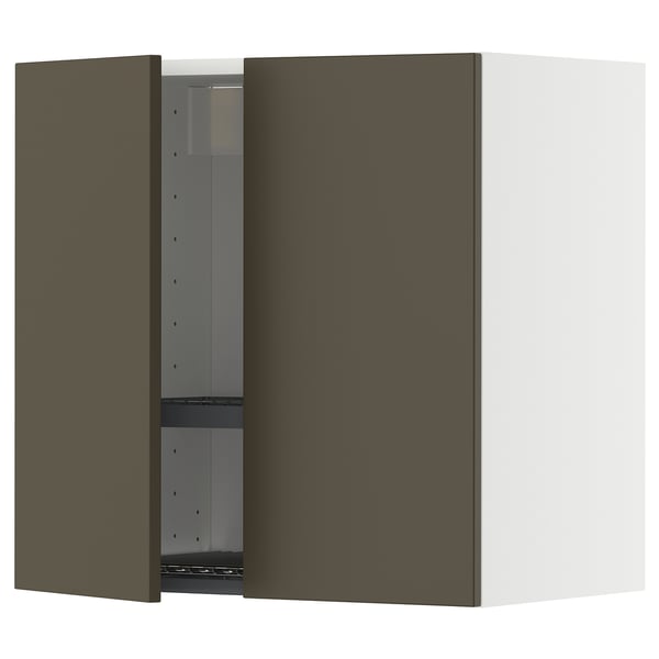 METOD wall cabinet w dish drainer/2 doors, white/Havstorp brown-beige, 60x60 cm