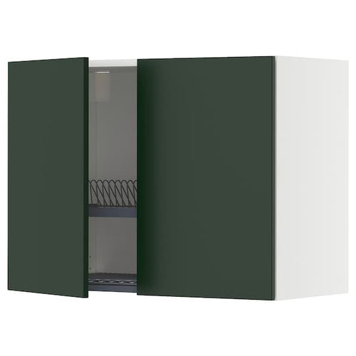 METOD wall cabinet w dish drainer/2 doors, white/Havstorp deep green, 80x60 cm