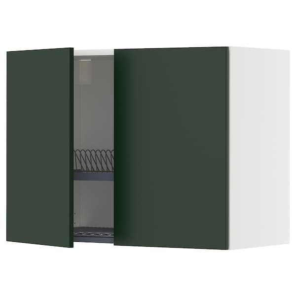 METOD - Wall unit with dish rack/2 doors, white/Havstorp deep green,80x60 cm