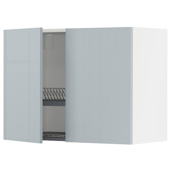 METOD - Wall cabinet with dish drainer / 2 doors, white / Kallarp blue light gray,80x60 cm , 80x60 cm