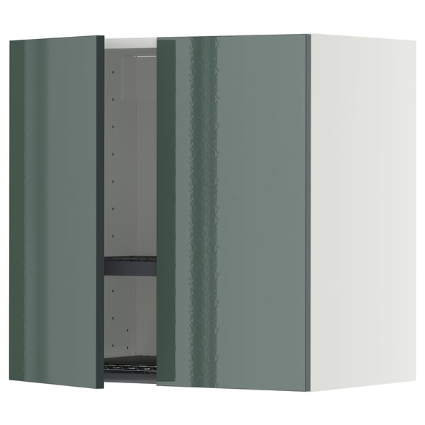 METOD wall cabinet w dish drainer/2 doors, white/Kallarp high-gloss dark grey-green, 60x60 cm