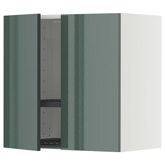 METOD - Wall unit with dish drainer/2 doors, white/Kallarp dark grey-green glossy,60x60 cm