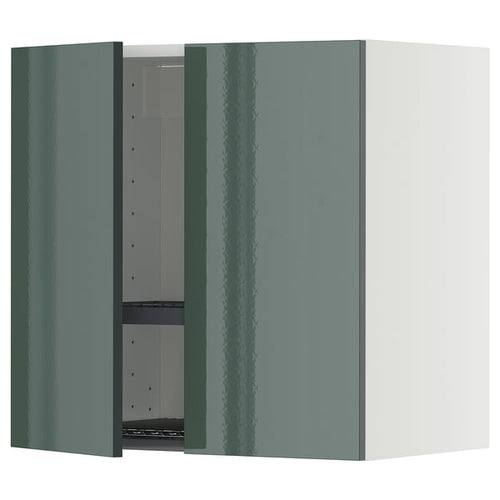 METOD wall cabinet w dish drainer/2 doors, white/Kallarp high-gloss dark grey-green, 60x60 cm